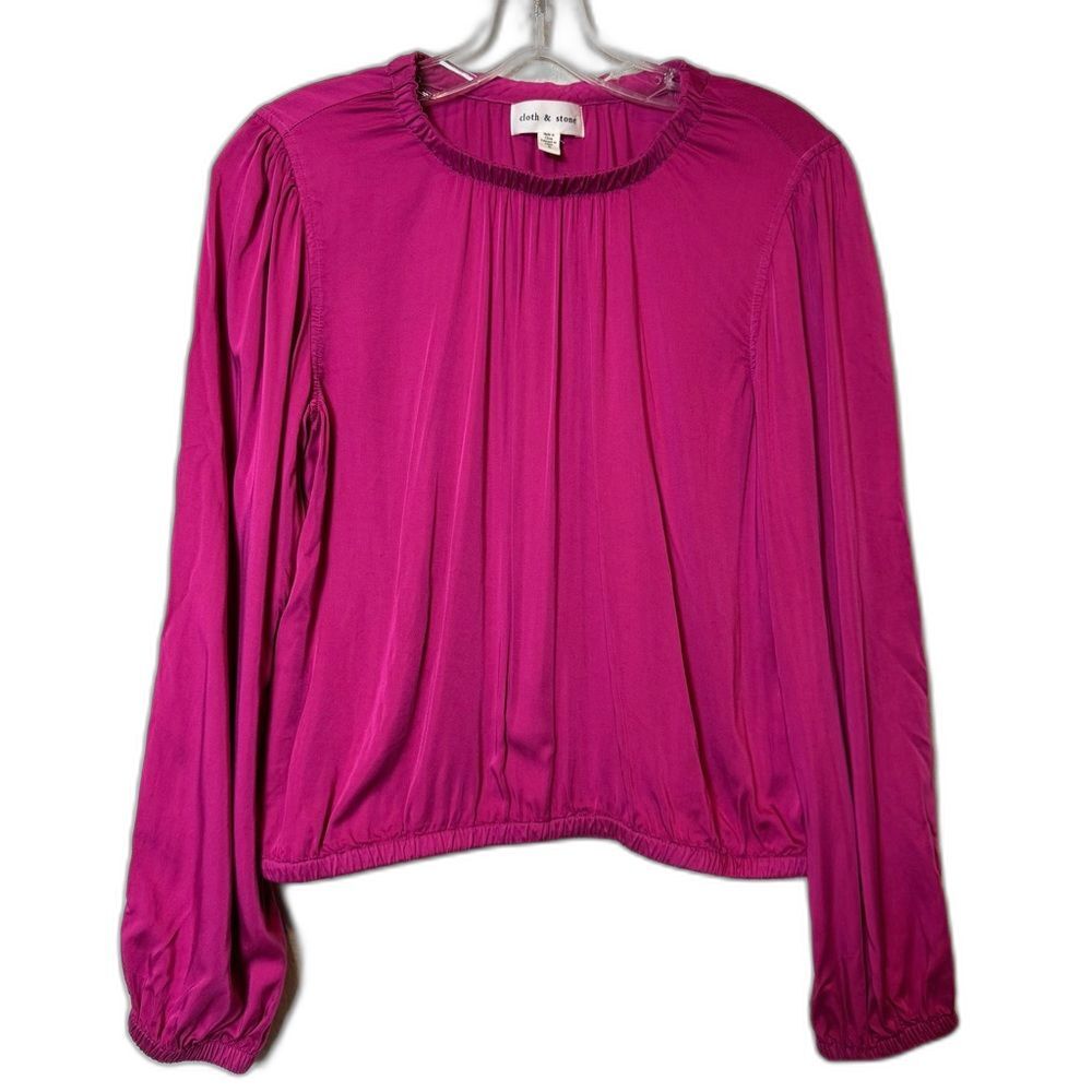 Anthropologie Cloth + Stone Hot Pink Peasant Top Long Sleeve Blouse Women's S